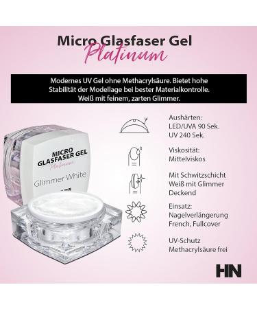 HN Hollywood Nails Platinum Microfibre Gel - Glimmer White 10g | High-Quality Fibreglass UV Gel for Flawless Manicures - International Shipping Available - Buy Online on SooperMarket.com