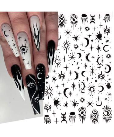 Black Skull Goth Nail Art Stickers - 3D Horror Butterfly Flame Moon Stars Rose Decals - Manicure Decoration Supplies - Buy Online on SooperMarket.com