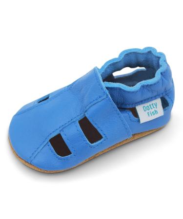 Dotty Fish Soft Leather Baby Shoes with Suede Soles. Toddler Sandals. Non-slip. 0-6 Months to 3-4 Years 12-18 Months Sky Blue