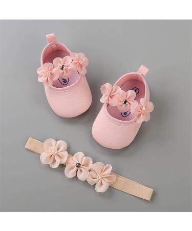 2 x Toddler Flower Girl Shoes + Headband | Non-Slip Soft Special Occasions Christening Wedding Party Shoes | Size 0-6 Months | Pink - Buy Online on SooperMarket.com