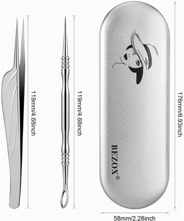 BEZOX Blackhead Tweezer and Acne Needle Set - Stainless Steel Comedone Extractor Kit - Buy Online on SooperMarket.com