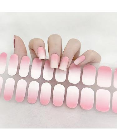 Semi Cured Gel Nails Strips Upgraded Second Generation 22 Stickers Nail Wraps Soft Self-Adhesive Gel Nail Stickers Salon-Quality Gel Nail Strips UV/LED Lamp Required (102-Strawberry Milk)