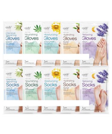 epielle New Moisturizing Socks and Gloves for Hand and Foot Care | Assorted 10 Pairs (5 Gloves & 5 Socks) Stocking Stuffers!!