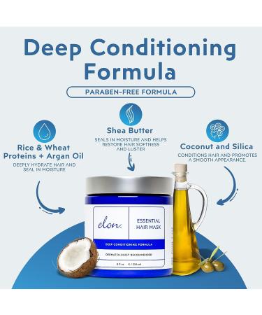 Elon Essentials Deep Conditioning Hair Mask - Hydrating Treatment with Shea Butter, Biotin, Argan & Coconut Oil - Restores Shine & Silkiness - 8 oz - Buy Online on SooperMarket.com