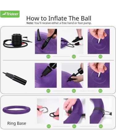 Trideer 65cm Purple Exercise Ball Chair with Base & Bands - Home Gym Workout & Back Pain Relief - Buy Online on SooperMarket.com