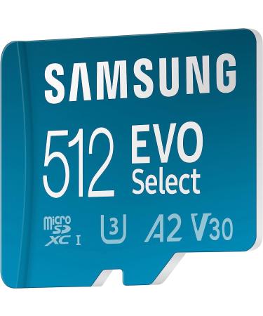 Samsung EVO Select 512GB Micro SD Memory Card + Adapter | 130MB/s | Full HD, 4K UHD, UHS-I, U3, A2, V30 | Expand Storage for Android, Tablets, Nintendo Switch - Buy Online on SooperMarket.com