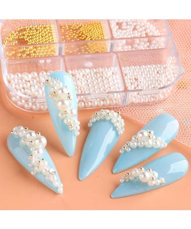 Uinfhyknd 1Box Pearl Decorations Nail Charms White Round Nail Parts Gold Steel Beads Balls Jewelry Nail Art Accessories Color:ZZ01 - Buy Online on SooperMarket.com