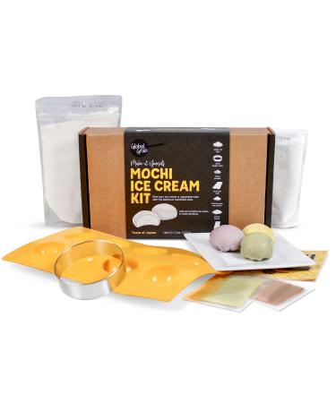 Global Grub DIY Mochi Ice Cream Kit - Mochi Kit Includes Sweet Rice Flour, Potato Starch, Matcha Powder, Cocoa Powder, Ice Cream Mochi Maker, Dough Cutter, Cooking Instructions. Makes 32 Pieces.