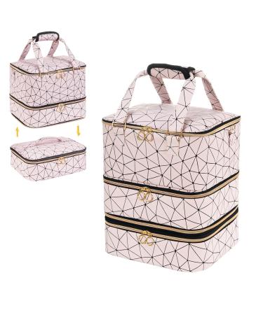 Uross nail polish organizer for 84 nail polish bottles and 1 LED nail lamp nail polish storage bag for nail design accessories (pink) Rosa-84