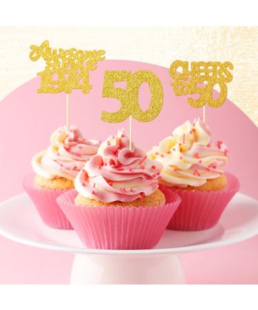 FoldTier 100 Pcs Happy 50th Birthday Cupcake Toppers Glitter Fifty 1974 Cupcake Picks Cheers to 50 Years Fabulous Cake Decorations for 50th Birthday Wedding Anniversary Party Supplies(Gold) - Buy Online on SooperMarket.com
