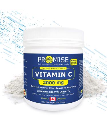Promise Buffered Vitamin C Powder Orange Flavor-2000mg 400g 80 Day Supply Easy On The Stomach Made in Canada