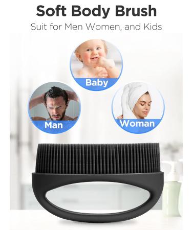 HEETA Hand-Held Body Shower Brush 2-Pack - Soft Silicone Body Scrubber for Gentle Exfoliation - Bath Brush for Men, Women, Kids - Suitable for All Skin Types - Black & Purple (Set of 2) - Buy Online on SooperMarket.com