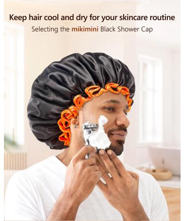 Mikimini XL Black Shower Hoods 2-Pack | Waterproof Reusable Hair Protection for Long Hair | Double-Layer Design with Bright Orange Rim - Buy Online on SooperMarket.com