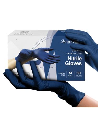 Gloves Disposable Latex Free Navy Nitrile Gloves Medium 50 Count - Powder Free Rubber Gloves - Medical Exam Surgical Gloves - Food Safe Cooking Gloves 3 Mil Thick Medium 50