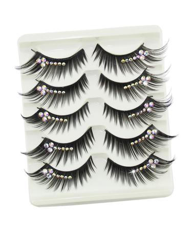 Color Eyelashes 5 Pairs Diamond Eyelashes Natural False Lashes Rhinestone Eyelashes Women Eyelash Realistic Eyelash Gem Artificial Fiber Black With Diamond False Lash