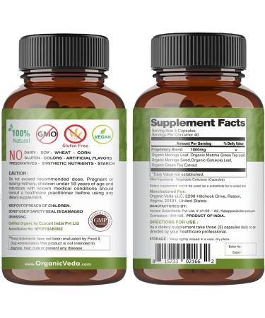 Organic Veda Moringa & Matcha Green Tea Vitamins - 120 Veggie Capsules for Energy Boost, Focus, Stamina, Metabolism & Immune Support - Buy Online on SooperMarket.com