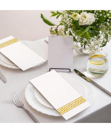 LEKOCH 100 PCs Premium Disposable Napkins - White with Gold Design Air Laid Fabric 43x30 cm - Perfect for Weddings & Events - Buy Online on SooperMarket.com