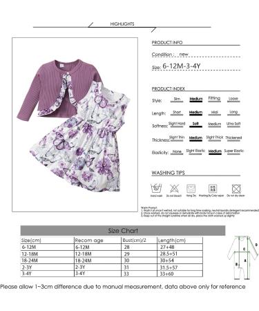 Puseky Toddler Baby Girls Floral Dress and Coat Set 6-12 Months - Purple Outfit - Buy Online on SooperMarket.com