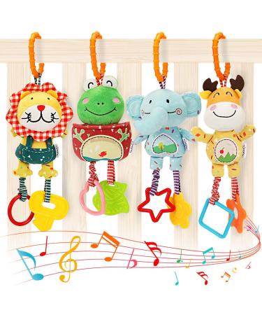 Tumama baby toys for 0 3 6 9 12 months baby rattling with bite rings soft plush early development stroller car toy for toddlers newborn birthday presents 4pack
