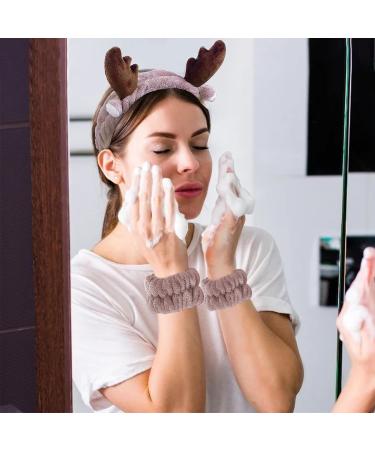 3 Pieces Face Headband and Wrist Straps Set for Washing Face Spa Cute Antler Makeup Headbands Soft Elastic Facial Care hairband Fluffy Headband Wristbands for Women Girls Shower Sports Makeup Bath One Size Coffee - Buy Online on SooperMarket.com