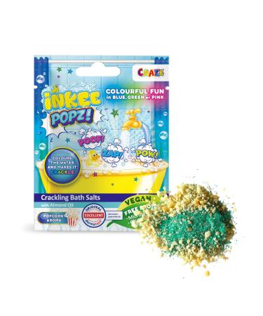 Inkee Popz |Crackling swimming salt children - colorful bathing additive in pink blue or green with almond oil & popcorn aroma 15g bag - bathing fun for children crackling bathing salt 15g