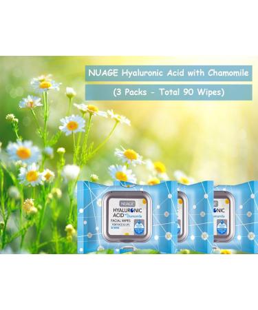 Hyaluronic Acid Skin Renewing Facial Wipes with Chamomile for Cleansing and Moisturising Sensitive and All Skin Types 30 Wipes (3 Pack - Total 90 Wipes) - Buy Online on SooperMarket.com