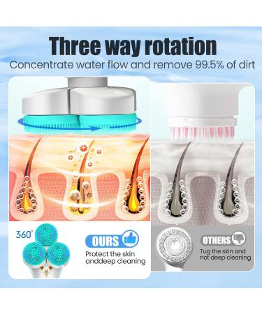 3D Facial Cleansing Brush Electric Face Scrubber with 3 Replacement Heads for Deep Cleaning|Gentle Exfoliate|Tighten Skin (Blue) - Buy Online on SooperMarket.com