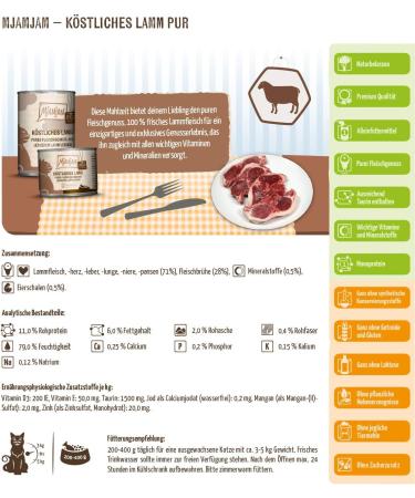 Mjamjam Premium Wet Cat Food - Grain-Free Pure Lamb Enjoyment (6 x 200g) - Extra Meat 6 Pack - Buy Online on SooperMarket.com