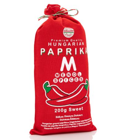 Menol Spices Authentic Hungarian Sweet Paprika Powder 7oz - Premium Quality from Szeged, Hungary - Vibrant Red Color & Incredible Flavor - Eco-Friendly Packaging - Buy Online on SooperMarket.com