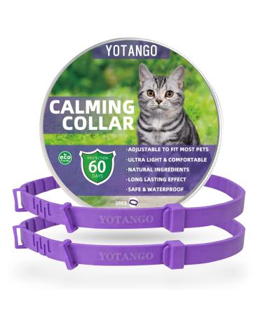 Calming Collar for Cats Anxiety Relief Cat Calming Collar Adjustable Waterproof Safe Pheromone Anti Anxiety Cat Collar Natural Calm Treatment with 60 Days for Kitten Medium Large Cats Purple-2Pcs
