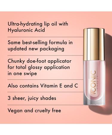 ICONIC LONDON Lustre Lip Oil - Non-Sticky Moisturizing High Shine Vegan Lip Oil with Vitamin C & Hyaluronic Acid - Sugar Mama (Pink) | Cruelty Free eCommerce - Buy Online on SooperMarket.com