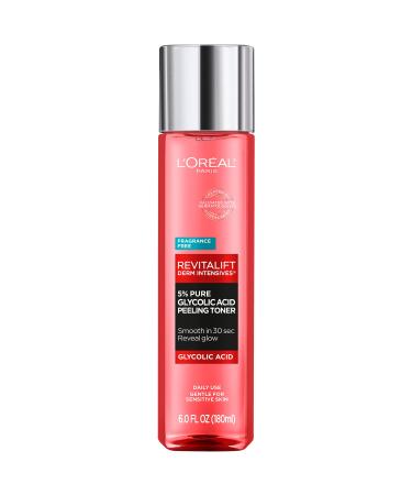 L'Oreal Paris Revitalift 5% Pure Glycolic Acid Peeling Toner from Derm Intensives with Aloe Vera, Smooth Skin & Reveal Glow, Daily Exfoliant for Brighter Skin, Fragrance and Alcohol Free, 6 Fl Oz