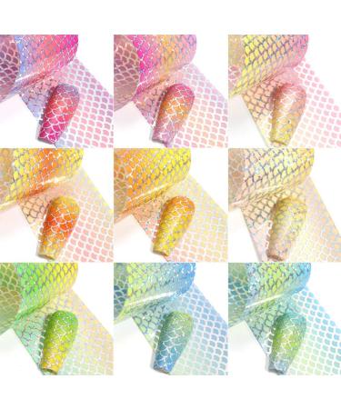Kalolary Mermaid Nail Foil Transfer Stickers - Holographic Gradient Fish Scales Nail Decals for Women - 10 Sheets - Buy Online on SooperMarket.com