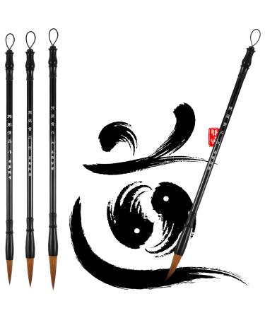 3 Pieces Chinese Calligraphy Brush Chinese Brush Pens Japanese Calligraphy Brush Sumi Drawing Brush Traditional Wooden Watercolor Ink Brush for Beginner Watercolor Painting Tools (3 Sizes)