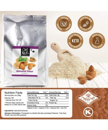 Oh! Nuts Blanched Almond Flour - 1 lb. Super Fine Gluten-Free Baking Substitute for Macarons, Protein-Rich Cookies. All-Purpose Kosher Fresh Meal for Vegan, Paleo & Keto Diets - Buy Online on SooperMarket.com