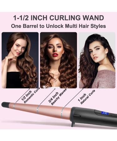 1/2-1 Inch Tapered Curling Iron | Ceramic Hair Curler Wand | Adjustable Temperature | Heat Resistant Glove | Rose Pink - Buy Online on SooperMarket.com