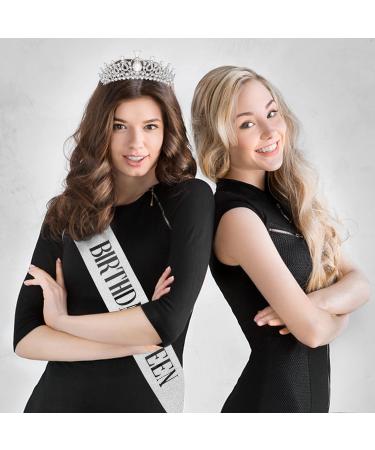 Makone Birthday Queen Sash & Tiara Set - Silver Rhinestone Tiara & Glitter Sash for Women and Girls - Buy Online on SooperMarket.com