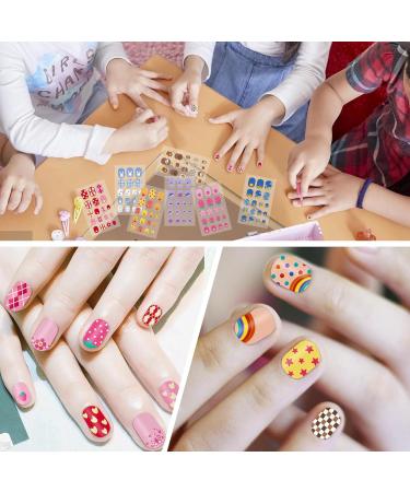 JSRQT 12 Sheets Colorful Nail Stickers Cute Cartoon Full Wrap Nail Art Stickers Decals Kids Girls Self Adhesive Nail Polish Stickers with Nail File Nail Stickers Strip with Rainbow Heart Unicorn - Buy Online on SooperMarket.com