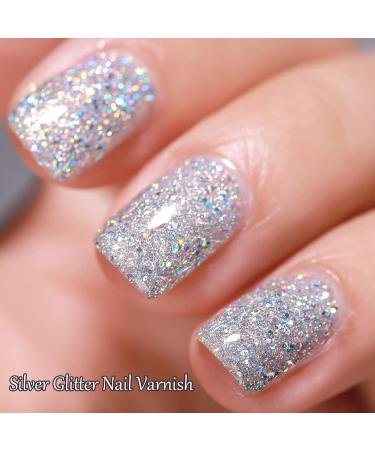 Glitter Nail Polish - Silver Glitter Nail Varnish - Quick Dry Nail Varnish - Silver Diamond Sparkle Long Lasting Nail Polish - No Need Baking for DIY Nail Art Manicure at Home silver giltter - Buy Online on SooperMarket.com