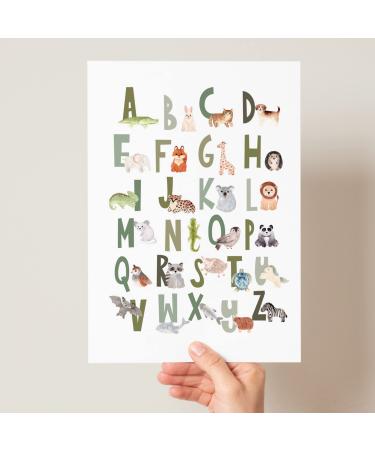 Scandi Animal Alphabet Children's Educational Print Boho Animal Alphabet Poster Peg Animal Alphabet Woodland Safari Animal Alphabet (A4 Greens) A4 Greens