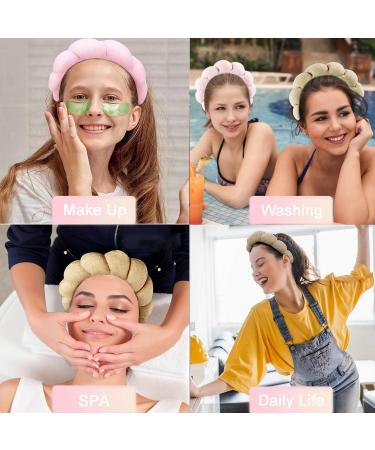 Spa Headband for Women - Soft Terry Cloth Makeup and Skincare Headband in Pink+Light Brown - Perfect Gift Set with Face Wash Wristbands - Buy Online on SooperMarket.com