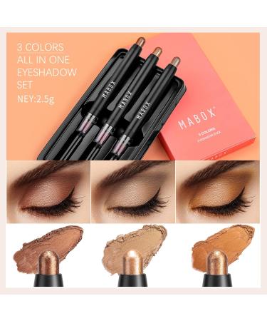 Vtrem 3 PCS Eyeshadow Stick Set - Neutral Cream Matte Eye Highlighter & Eyeliner Crayon Makeup with Brush - Shiny Cosmetics for Perfect Eyes - Buy Online on SooperMarket.com