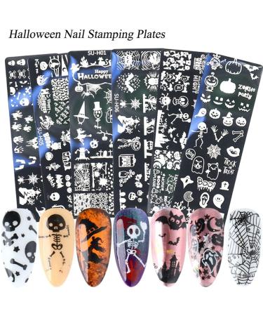 healthGUO Nail Art Stamping Plate Stamper Sponge Pen Halloween Pumpkin Bats Image Nail Polish Template Stamp Stencil Tools Kit 6 - Buy Online on SooperMarket.com