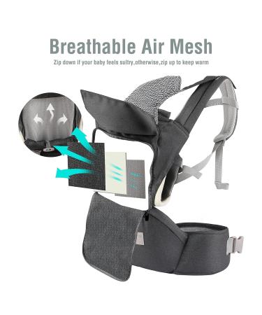 YIYUNBEBE Baby Carrier Newborns to Toddler 7-45 lbs All Seasons Foldable Baby Carriers Front and Back with Hip Seat Lumbar Support for Outdoor Hiking(Dark Grey) - Buy Online on SooperMarket.com