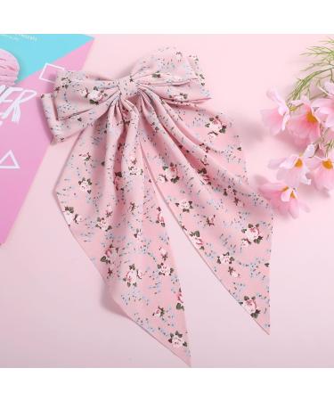 Andibro Pink French Bow Hair Clip Flower Pattern Ribbon Bow Hairpins Long Tail Big Bow Barrettes Soft Silky Satin Hairclips 90's Aesthetic Hair Accessories Decor with Metal Clip for Women - Buy Online on SooperMarket.com