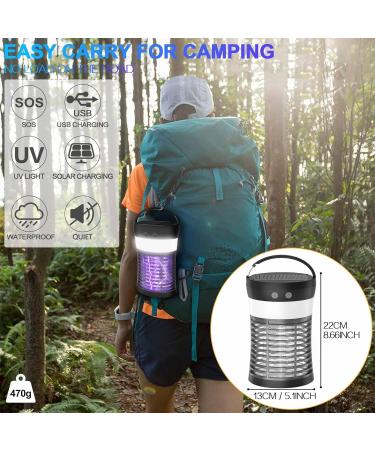 Mosquito Killer lamp Portable Bug Zapper Light Bulbs & Waterproof Camping Lantern 1800mAh Battery USB and Solar Rechargable LED Insect & Fly Killer for Outdoor Home Bedroom Backyard Patio Black - Buy Online on SooperMarket.com