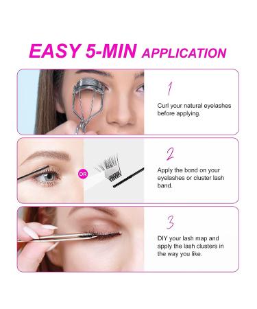 CAELYMINE Lash Bond & Remover: Cluster Lash Glue for Sensitive Eyes, Strong 48-Hour Hold, Waterproof, Latex-Free with Rose Extract - DIY Eyelash Extension Kit - Buy Online on SooperMarket.com