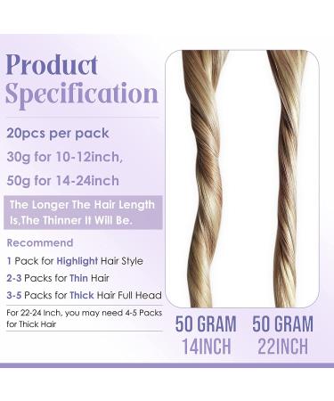 Fshine 20 Remy Human Hair Tape in Extensions 20 Inch - Highlighted Color 18 Ash Blonde and 22 Light Blonde - 20 Pieces 50 Gram Adhesive Tape Hair - #18/22(P18/613) - Buy Online on SooperMarket.com