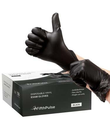Black Vinyl Disposable Gloves Medium 50 Pack - Latex Free Powder Free Medical Exam Gloves - Surgical Home Cleaning and Food Gloves - 3 Mil Thickness Medium (Pack of 50) Black