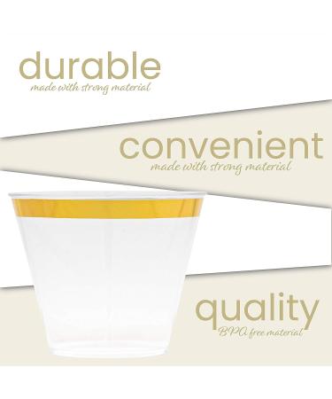 PLASTICPRO 9 oz Disposable Party Cups with Gold Rim, 100 Count - Crystal Clear Tumblers for Old-Fashioned Elegance - Buy Online on SooperMarket.com